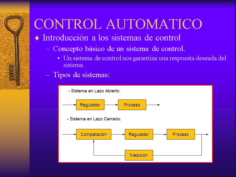 Introducción a los sistemas de control Concepto básico de un sistema de control. Un